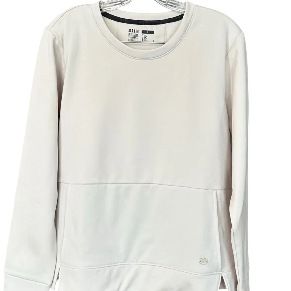 5.11 Women's Fleece Lined Pullover Crew Neck Kangaroo Pocket Cream Size Large